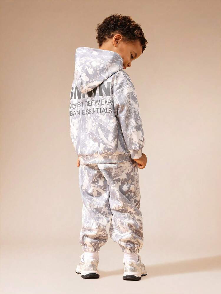 SUMWON Boys Camouflage Hoodie And Sweatpants Co-Ord Set Without Drawstring Hood For Casual Streetwear | SHEIN