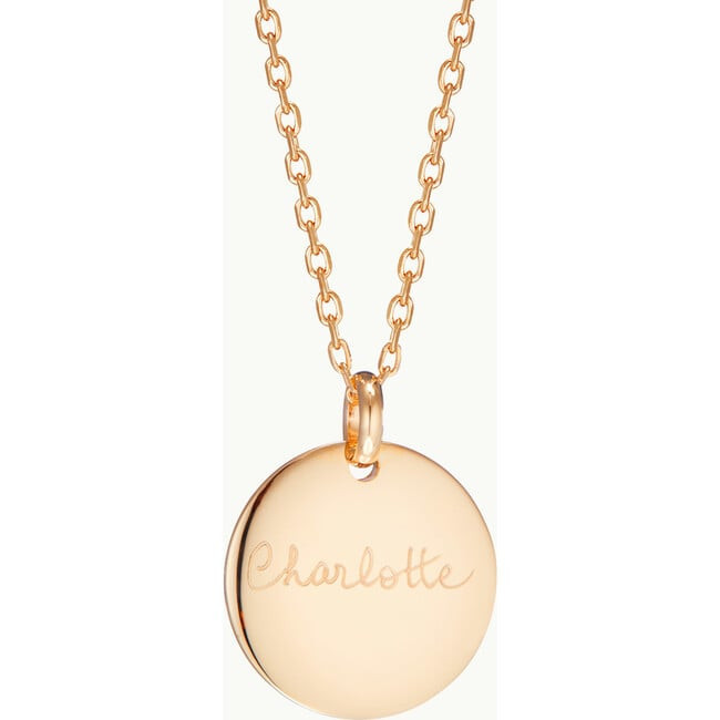 Merci Maman | Personalized Signature Disc Necklace, 18K (Gold Plated, One Size) | Maisonette | Maisonette