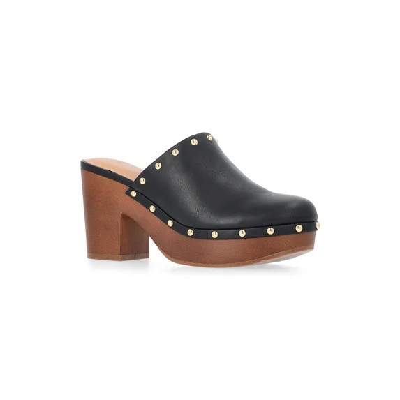 Time and Tru Women's Faux Leather Studded Clogs with Block Heels | Walmart (US)