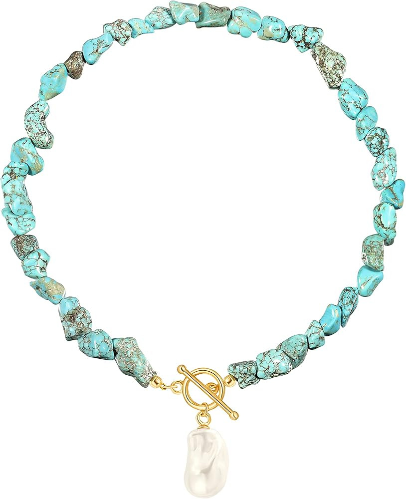 18k Gold Chain Link Necklace for Women, Baroque Pearl/Compass Pendant Necklace | Amazon (US)