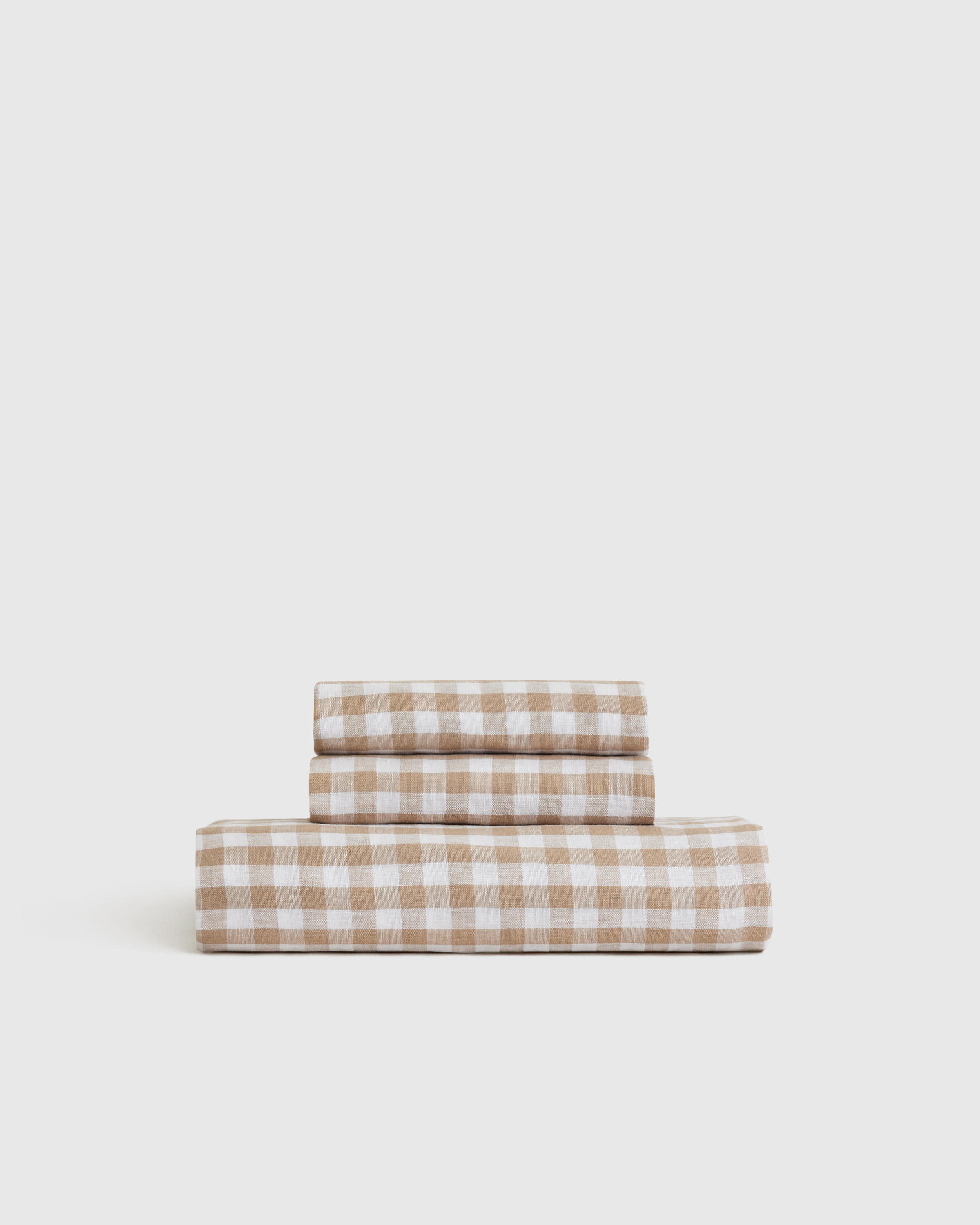 Quince | European Linen Gingham Fitted Sheet Set in Cafe, Size Twin | Quince