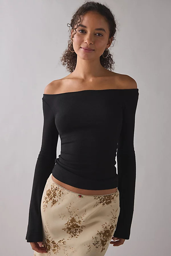 Urban Outfitters UO Kelly Boatneck Bell Sleeve Open Tie-Back Top in Black, Women's at Urban Outfitters | Urban Outfitters (US and RoW)