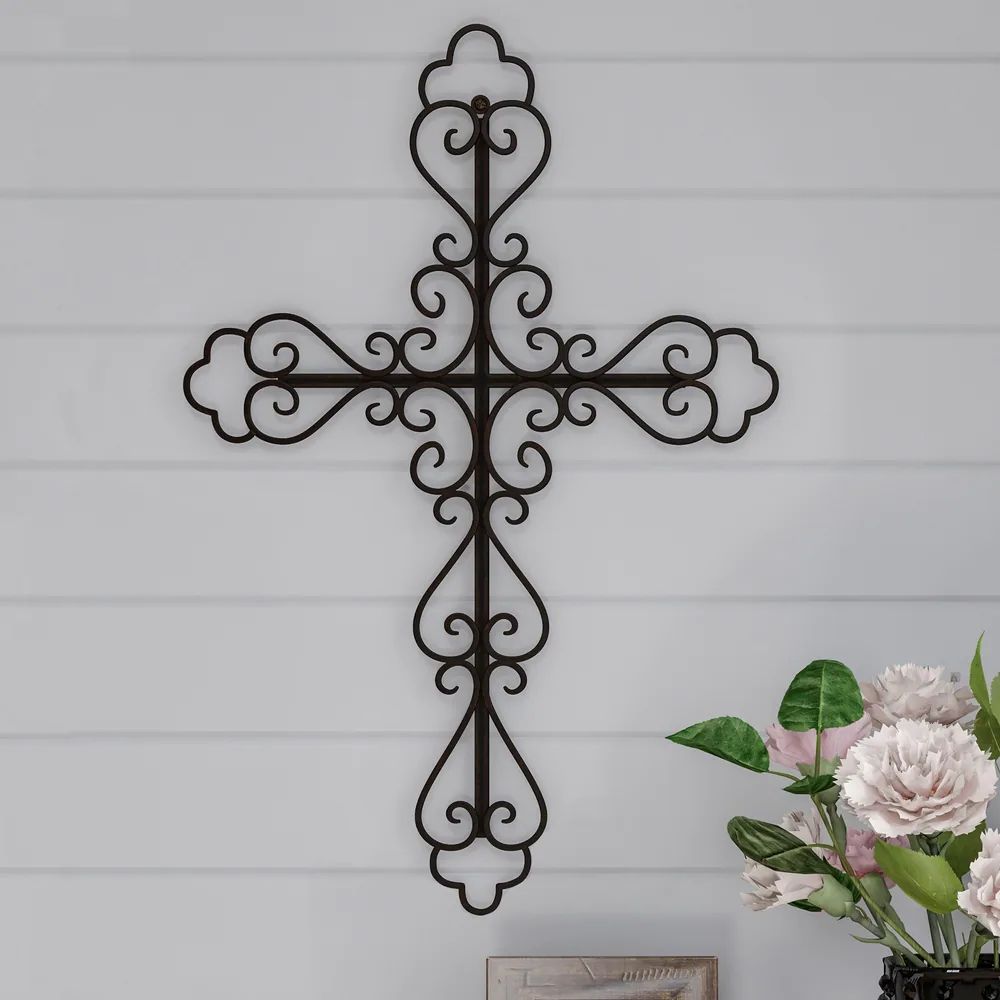 Lavish Home Metal Wall Cross with Decorative Fleur De Lis Design | Bed Bath & Beyond