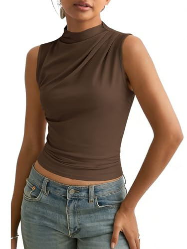 HOTIAN Womens Mock Neck Tank Tops Sleeveless Ruched Asymmetrical Business Tops 2026 Business Casu... | Amazon (US)