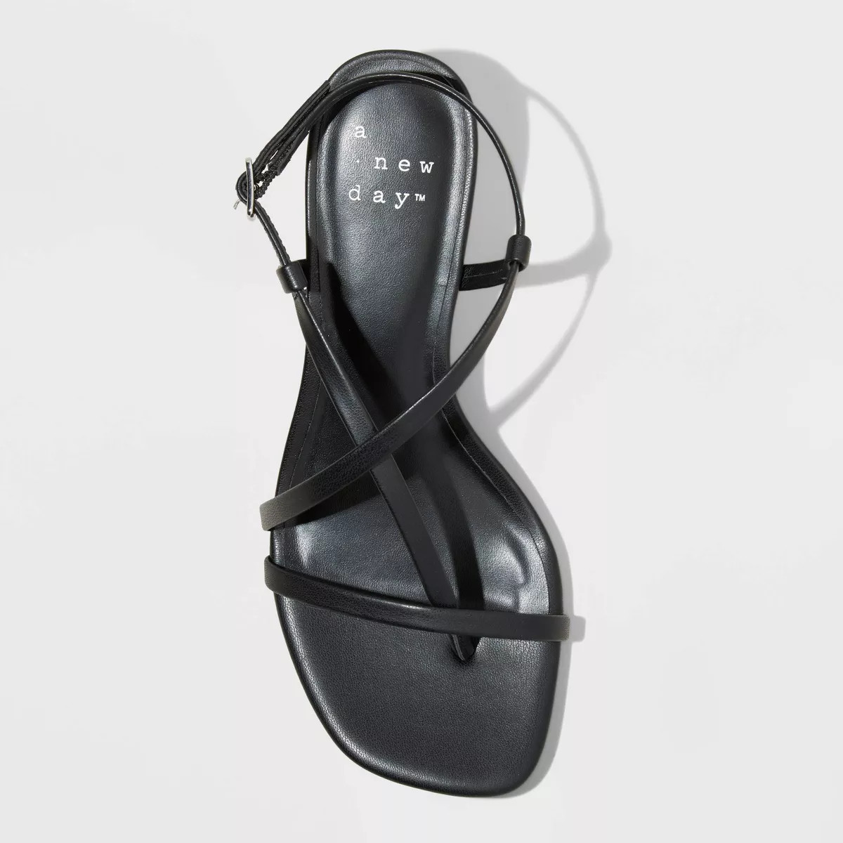 Women's Reggie Toe Thong Strappy Kitten Heels - A New Day™ Black 8: Faux Leather, Cushioned Ins... | Target