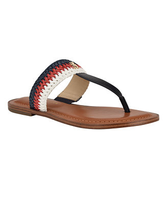 Tommy Hilfiger Women's Gojia Braided T-Strap Slip-On Flat Sandals - Macy's | Macy's