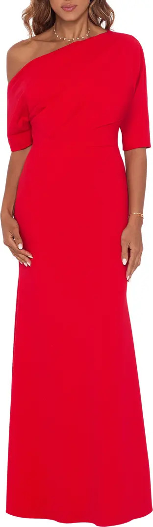 One-Shoulder Crepe Scuba Trumpet Gown | Nordstrom