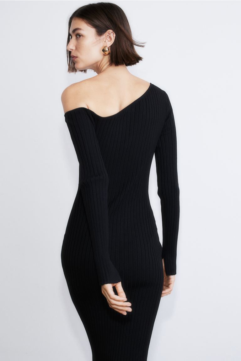Rib-knit One-shoulder Dress - Black - Ladies | H&M US | H&M (US + CA)