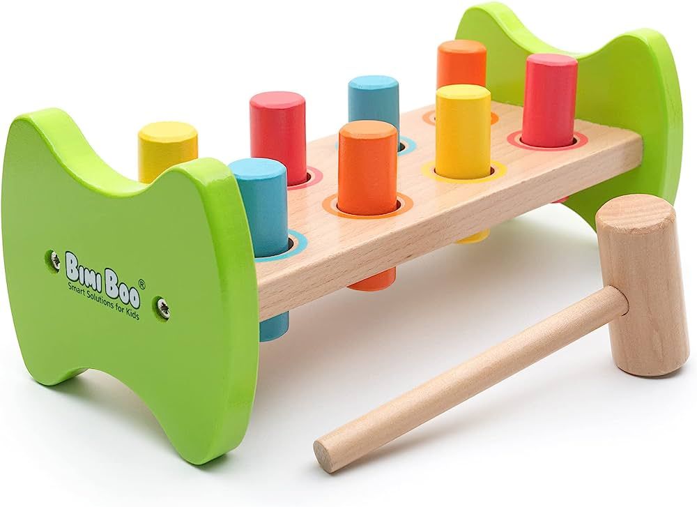 Bimi Boo Wooden Kids Hammer Bench - Colored Wooden Pegs - Wooden Mallet Toy - 24 Months+ (Hammer,... | Amazon (US)