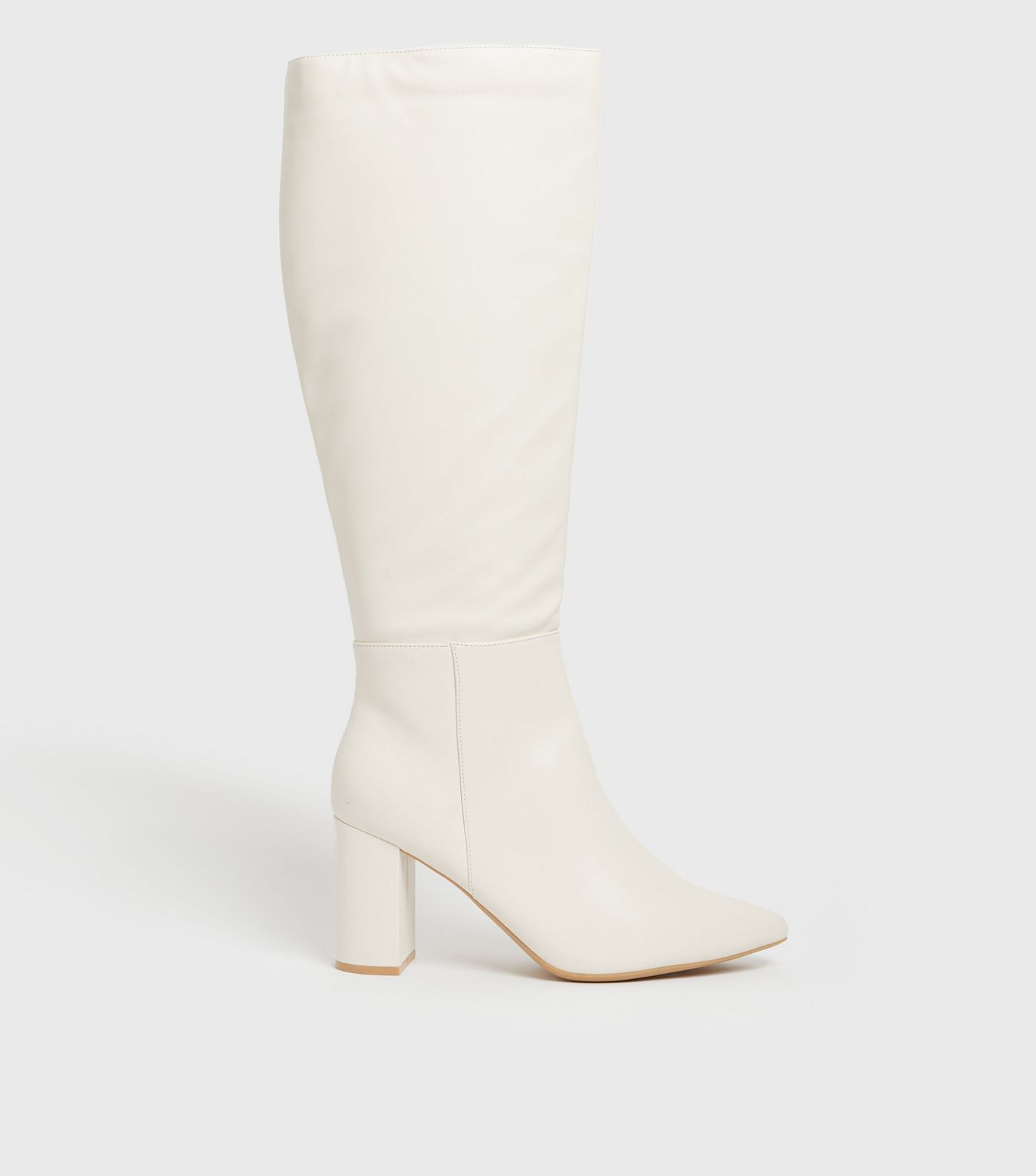 Off White Knee High Pointed Block Heel Boots | New Look | New Look (UK)