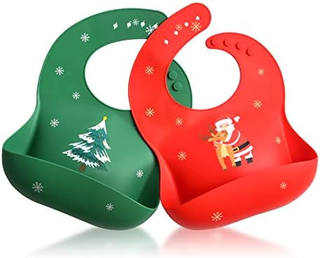GODR7OY Silicone Baby Bib, BPA Free Waterproof Bibs, Adjustable 2PCS (Christmas Red, Christmas Green | Amazon (US)