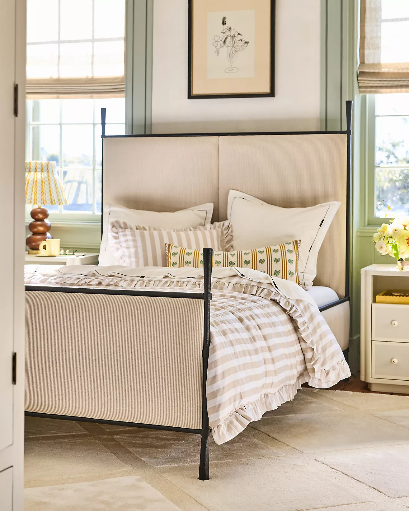 Maeve Cotton Striped Ruffle Printed Duvet Cover | Anthropologie (US)