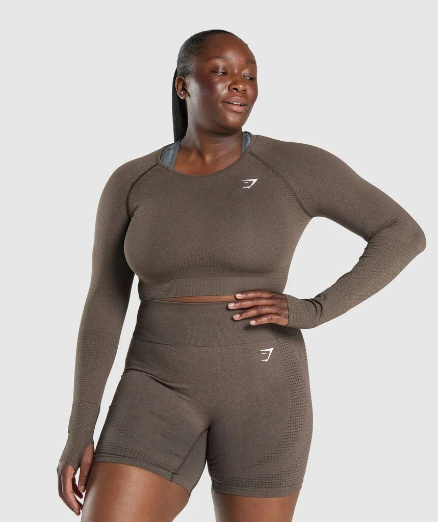 Gymshark Vital Seamless 2.0 Long Sleeve Crop Top - Brown Marl | Gymshark (Global)