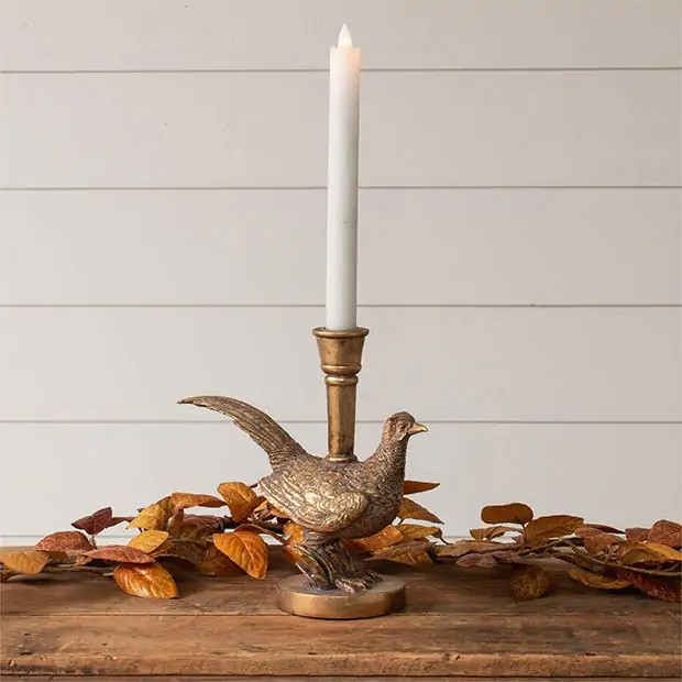 Pheasant Taper Candle Holder | Antique Farm House