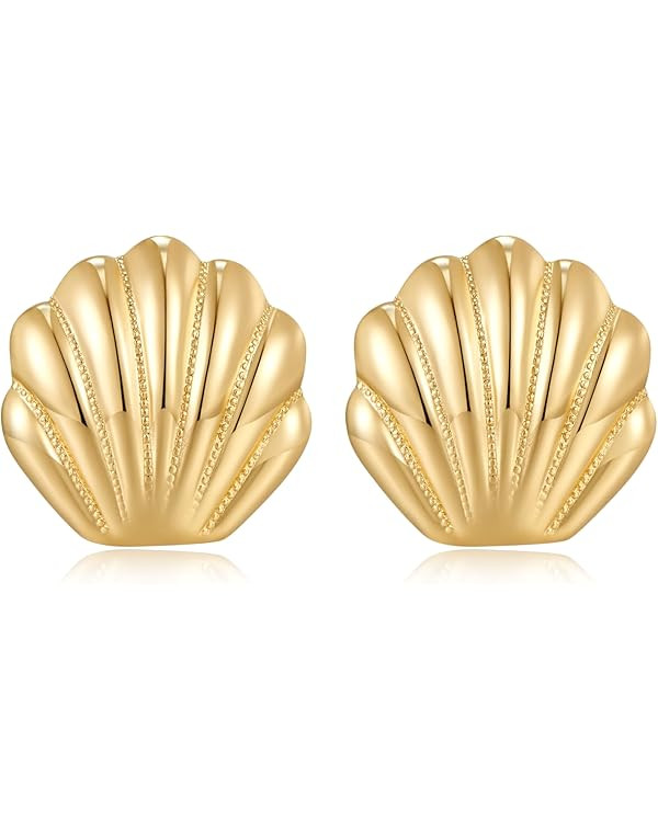 LILIE&WHITE Gold Seashell Stud Earrings For Women Gold Earrings Seashore Earrings Nautical Jewelr... | Amazon (US)