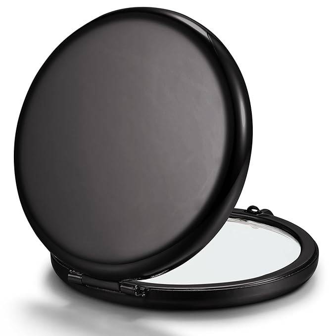 Compact Mirror for Purse, Double-Sided 1X/2X Magnifying Metal Pocket Makeup Mirrors(Round, Onyx B... | Amazon (US)