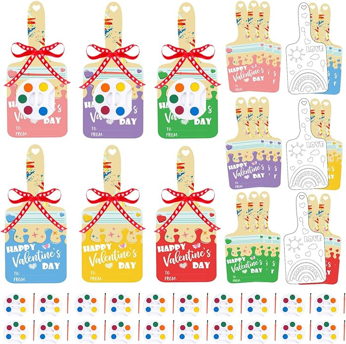 Coneatness 24 Pcs Valentines Day Gifts for Kids Class, Classroom Exchange Cards Mini Watercolor P... | Amazon (US)
