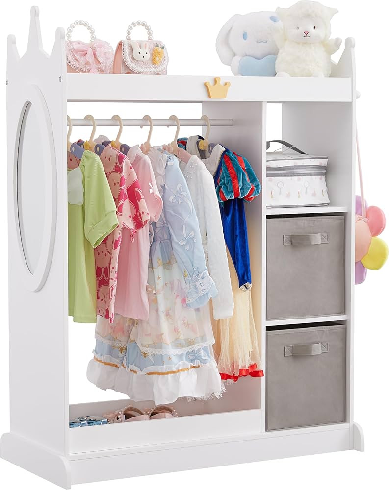 Kids Dress Up Storage with Mirror, Costume Organizer with Hanging Rod, 3 Shelves & 2 Bins, Dress ... | Amazon (US)