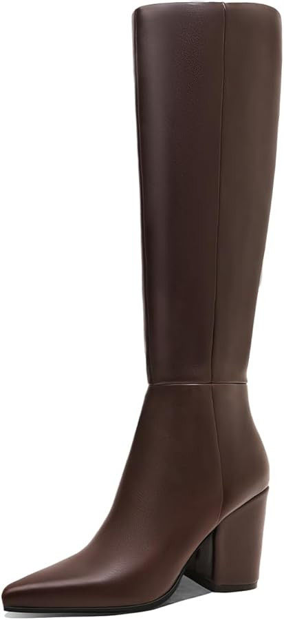Knee High Boots Women Pointed Toe Chunky High Heel Western Boots for Women High Heel Side Zipper ... | Amazon (US)