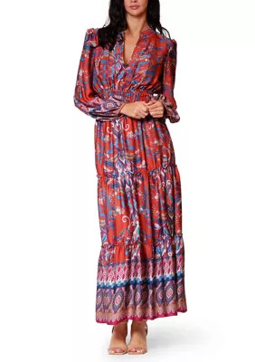 Women's Long Sleeve Printed Crepe A-Line Dress | Belk