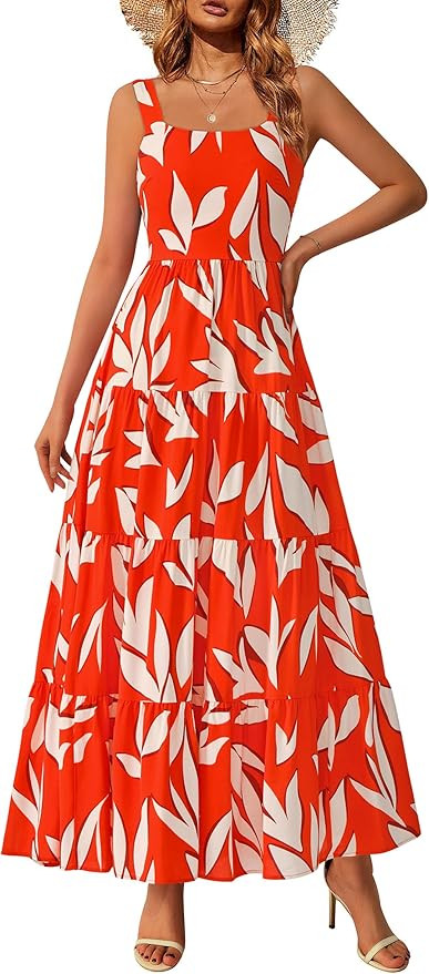 PRETTYGARDEN Women's 2026 Summer Floral Maxi Dress Sleeveless Smocked Ruffle Long Flowy Beach Vac... | Amazon (US)