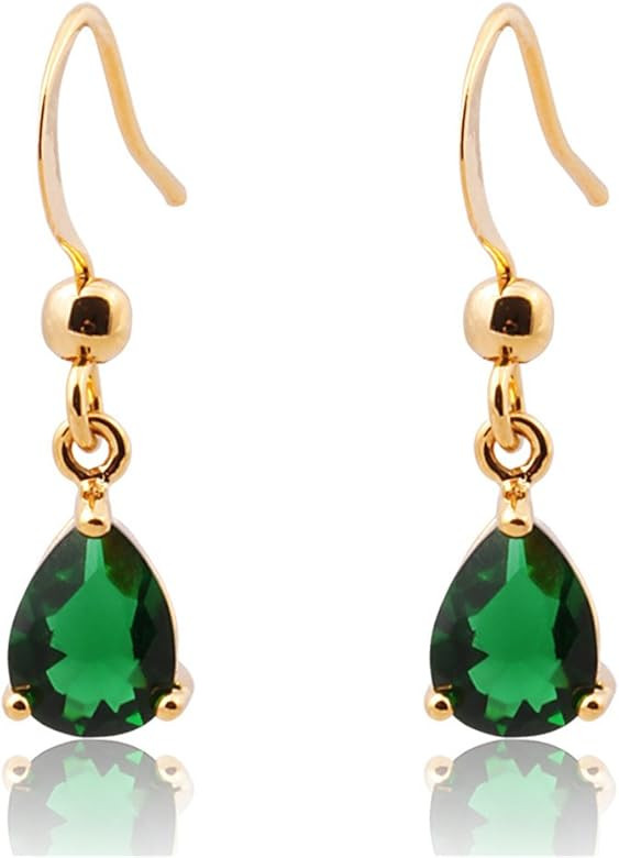 Dangle Drop Pierced Earrings with Pear Cut CZ in 18K Yellow Gold Plated, Simple Modern Elegant | Amazon (US)