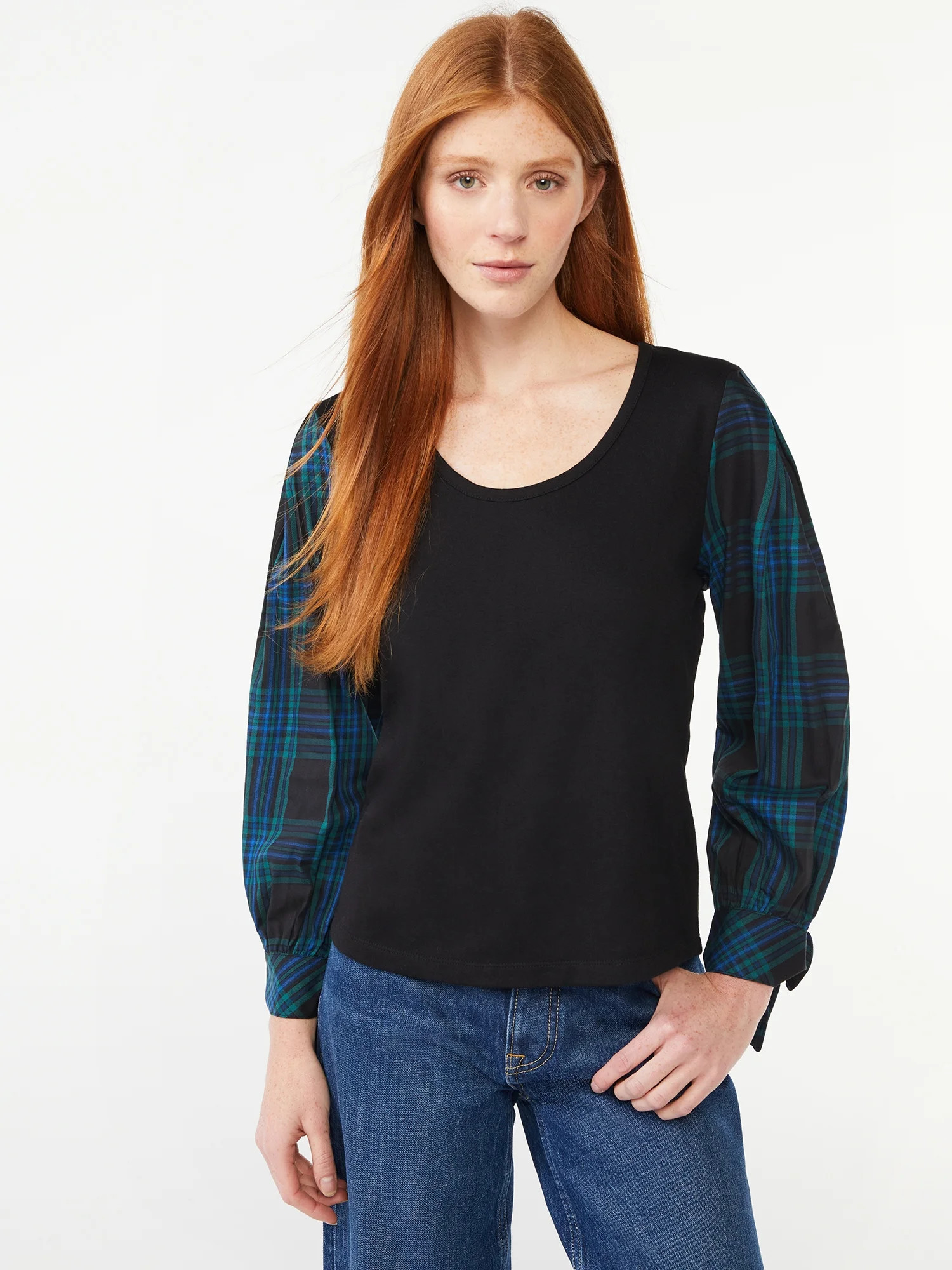 Free Assembly Women's U Neck Pleated Shoulder Top | Walmart (US)