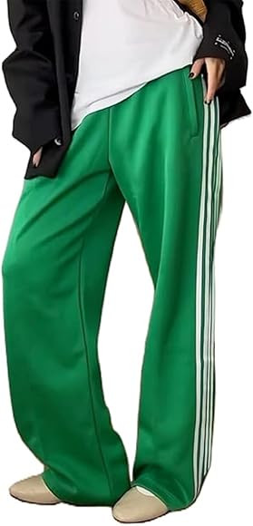 Women Track Pants Wide Leg Striped Sweatpants Elastic High Waist Baggy Pants with Pockets | Amazon (US)