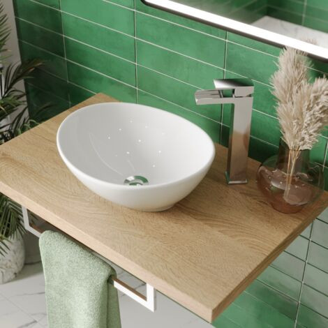 Bathroom Vanity Wash Basin Sink Countertop Oval Curved White Modern 410 x 330mm | ManoMano UK