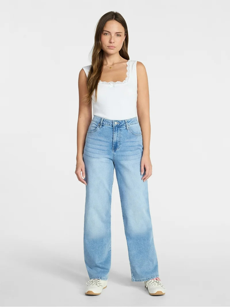 Madden NYC Women's Lemon Embroidery Ultra 90s Jeans, 32" Inseam, Sizes 00-18 | Walmart (US)