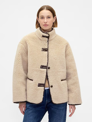 Recycled Sherpa & Vegan Leather-Trim Jacket | Gap (US)
