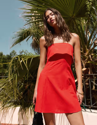 ASOS DESIGN fold over bandeau mini dress in red | ASOS (Global)