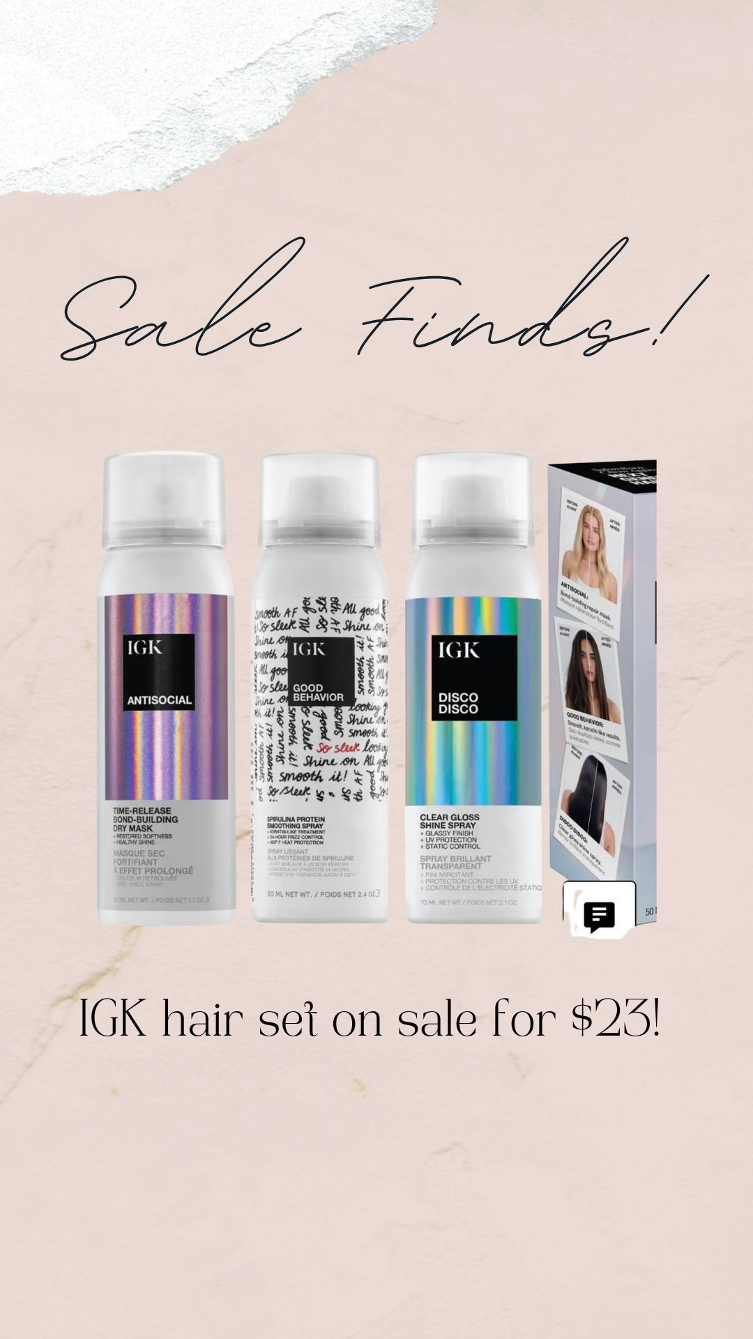 IGK hair spray set 

#LTKBeauty #LTKSaleAlert #LTKselfcare