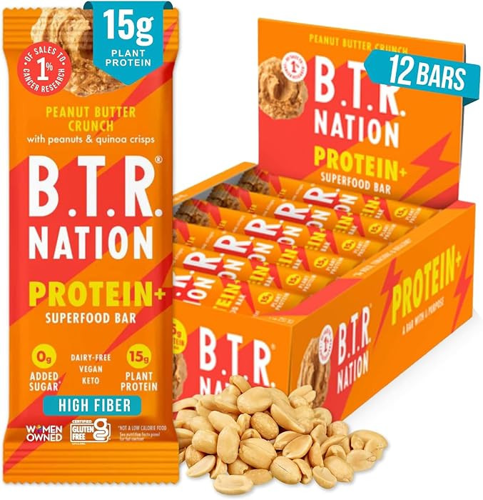 B.T.R Nation Vegan Keto Plant Based High Protein & HIgh Fiber Bars - Peanut Butter Crunch Protein... | Amazon (US)