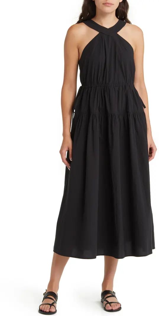 Halter Tiered Poplin Midi Dress, Nordstrom Tiered Midi Dress, Casual Date Night Outfit, WineryOutfit | Nordstrom