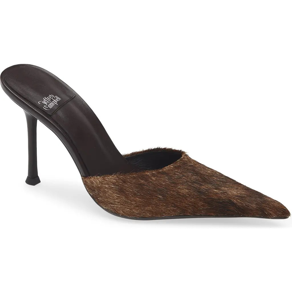 Jeffrey Campbell Robyn Genuine Calf Hair Pointed Toe Mule in Black Brown Longhair at Nordstrom, Size 9.5 | Nordstrom