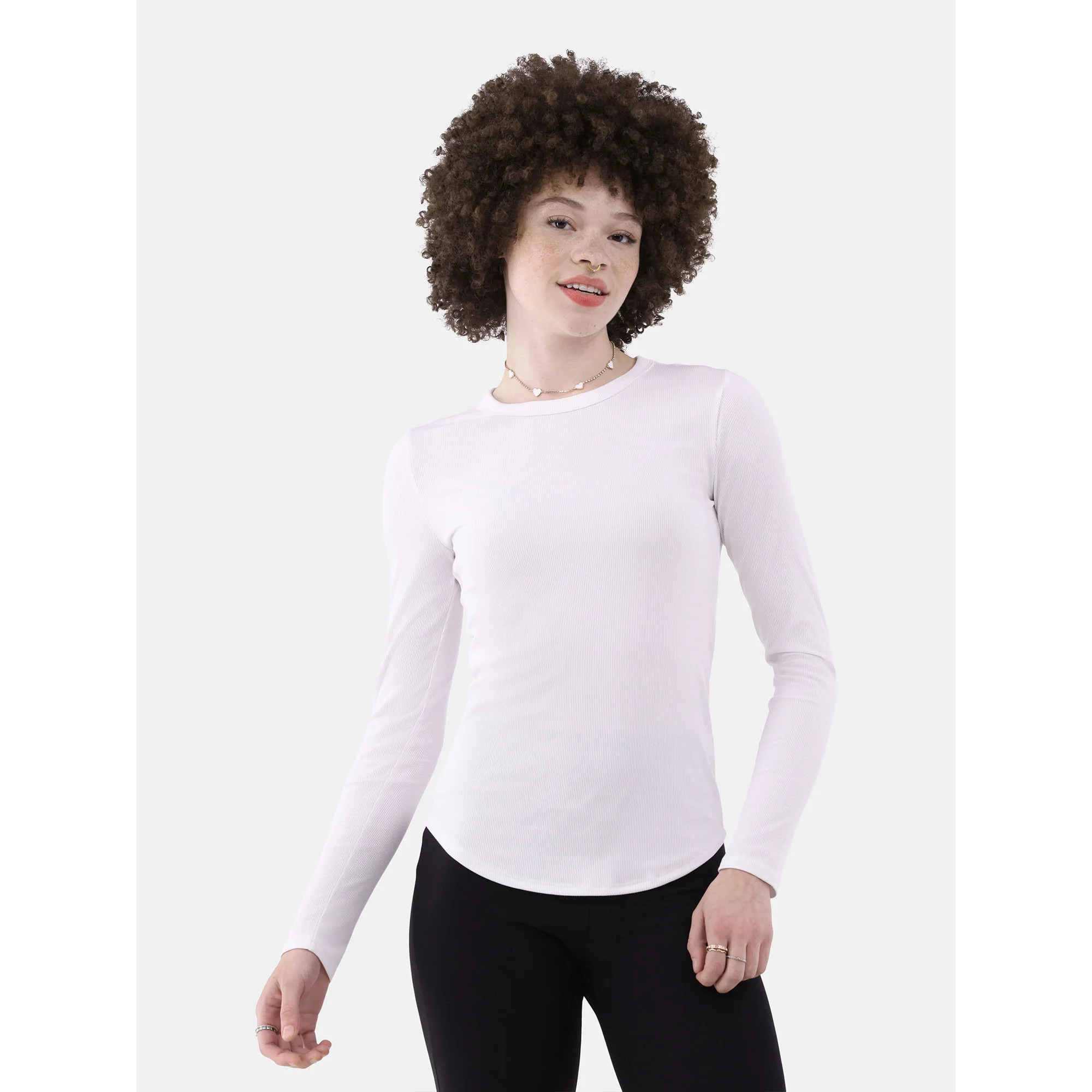 No Boundaries Women's Juniors Crewneck Ribbed T-Shirt with Long Sleeves, 2-Pack | Walmart (US)