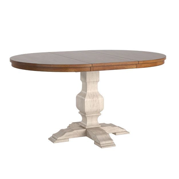 Delaney Two Toned Oval Solid Wood Top Extendable Dining Table Oak/Antique White - Inspire Q | Target