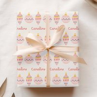 Personalized Pink Christmas Ornament Wrapping Paper, Custom Name Holiday Gift Wrap, Recyclable Matte Sheet Set, Cute Girly Packaging | Etsy (US)