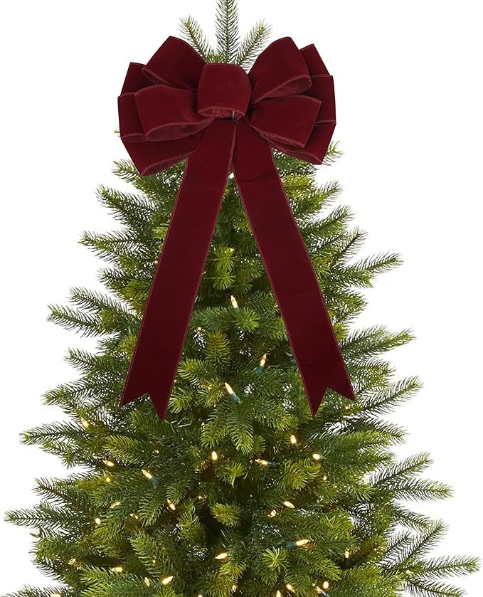 13" Burgundy Bow Pre-Tied Bow For Christmas Tree, Dark Red Velvet Ribbon Bow For Wreaths, Tree To... | Amazon (US)
