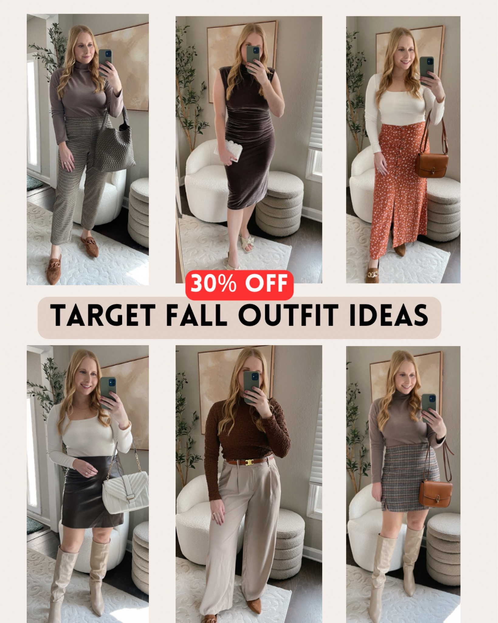 Target Circle 30% off Women's Jeans, Pants, and Sweaters // women’s white rib knit long sleeve sweater with brown Ponte pants // work outfits // work outfit idea // fall outfits // Target style // Target fashion // Target sale // affordable by amanda shares Target fall outfit ideas with a white long sleeve blouse (size m), rust long sleeve blouse (size m) and a brown rib knit cardigan (size small) 

#LTKSeasonal #LTKfindsunder50 #LTKsalealert