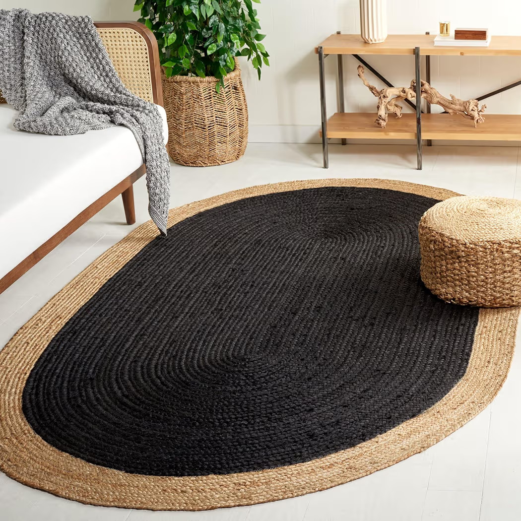 Handmade Braided Inner Black Jute with Natural Jute Border Design Area Rug 6 x 9 Feet Oval (183 c... | Amazon (US)