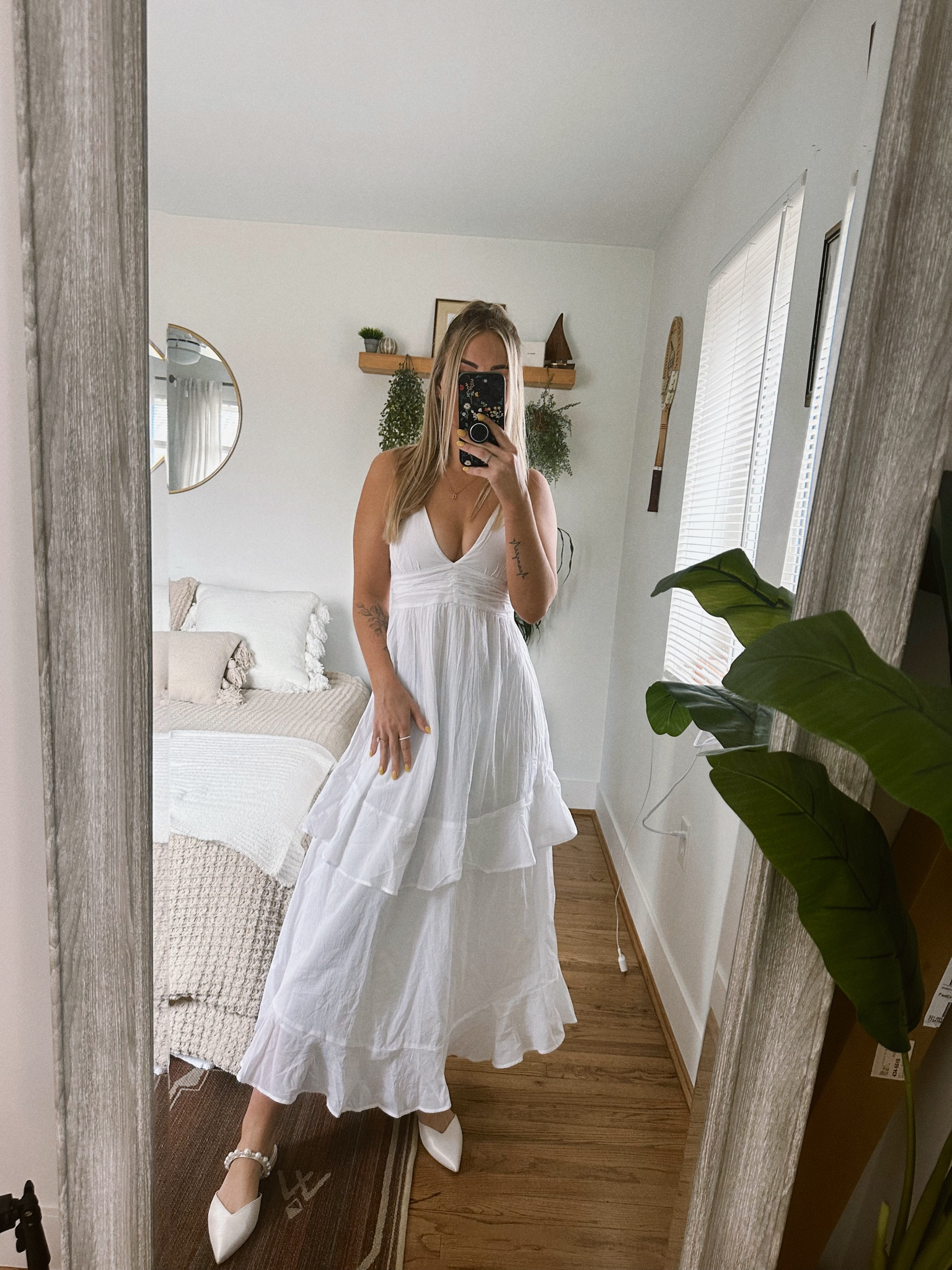 This dress is SO CUTE and flattering! It has an open back design, is light and airy, and perfect for the bride to be or for a beach vacation! Wearing a small. Also these shoes are so cute and comfy, a flat but elegant style if you don’t want to wear heels! 

#LTKSeasonal #LTKshoecrush #LTKstyletip