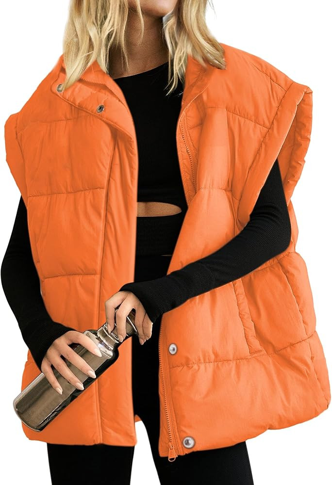 Womens Oversized Puffer Vest Stand Collar Full Zip Sleeveless Bubble Puffer Vest Quilted Padded W... | Amazon (US)