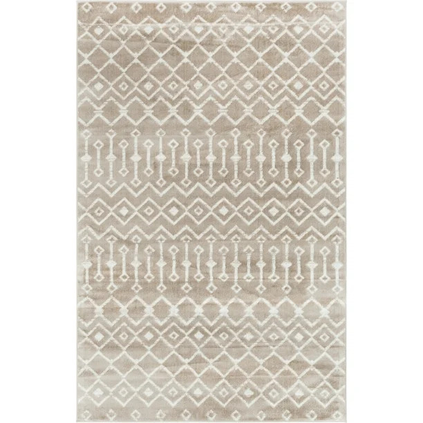 5' x 8' Beige and Ivory Geometric Rectangular Area Throw Rug | Walmart (US)