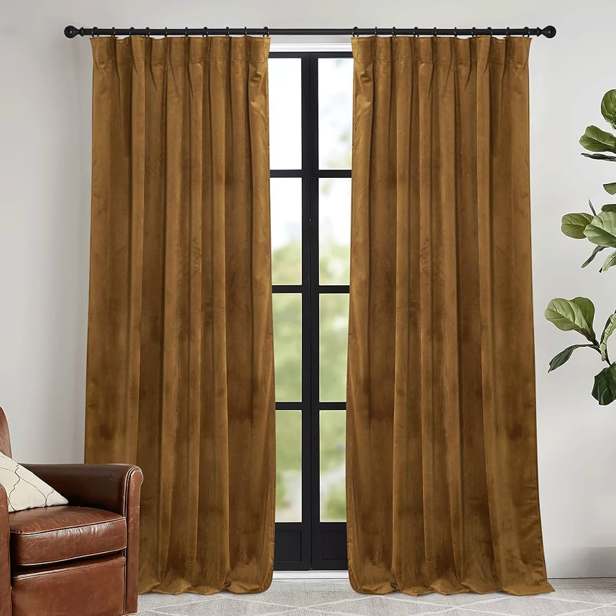 RYB HOME Gold Brown Fall Curtains 84 inch, Holloween Room Darkening Velvet Curtains for Living Ro... | Amazon (US)