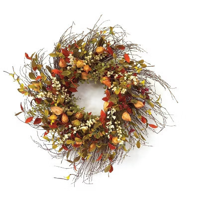 Cape Gooseberry Wreath – 20" Diameter – Indoor and Covered Outdoor Use – By Melrose | Target