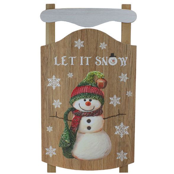 Northlight 24” Let It Snow Wooden Sled Snowman and Snowflakes Wall Sign | Target