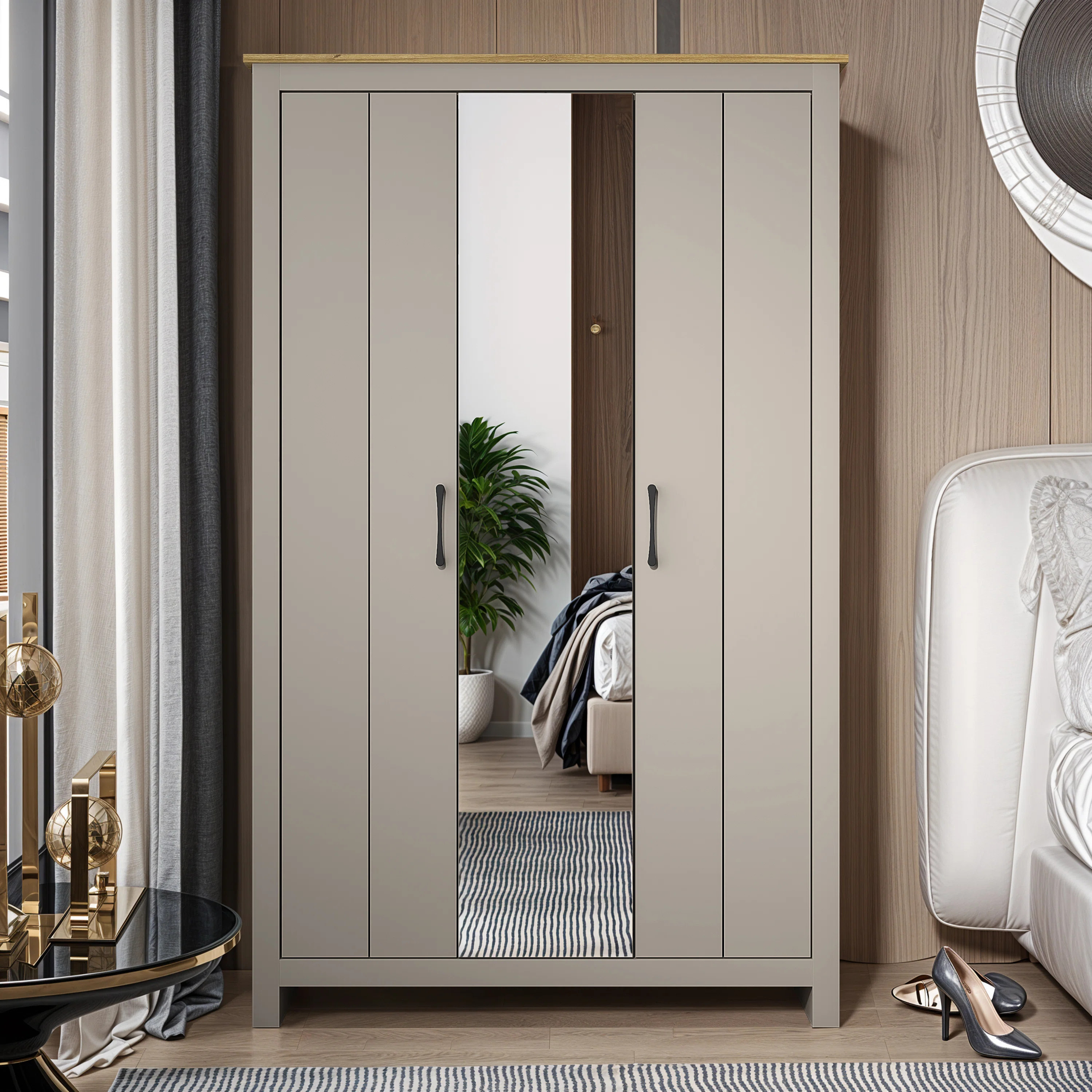 Limestone Betros 3 Door Wardrobe with Mirror | Wayfair UK