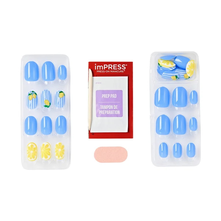 Kiss Impress Press On Nails Short, ‘Cherie’, Blue and Yellow, Oval Shape, 30 Count - Walmart.... | Walmart (US)